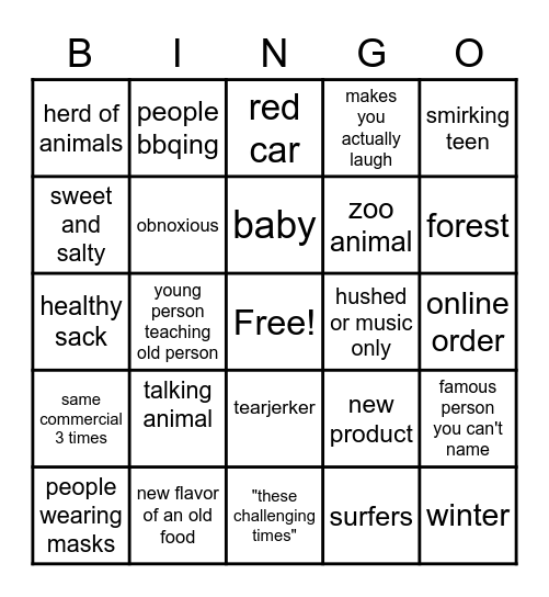 Superbowl bingo Card
