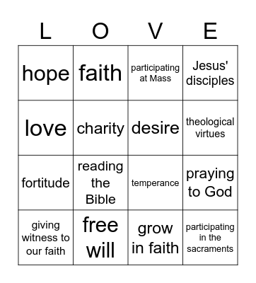 Virtues Bingo Card