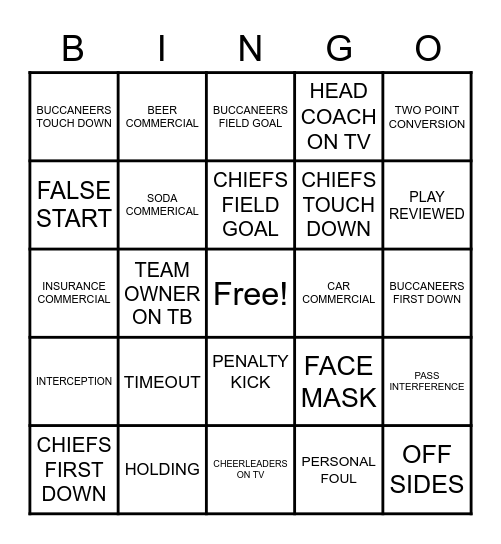 Marly Bird Game Day 2021 Bingo Card