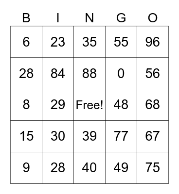 Multiplication Bingo Card