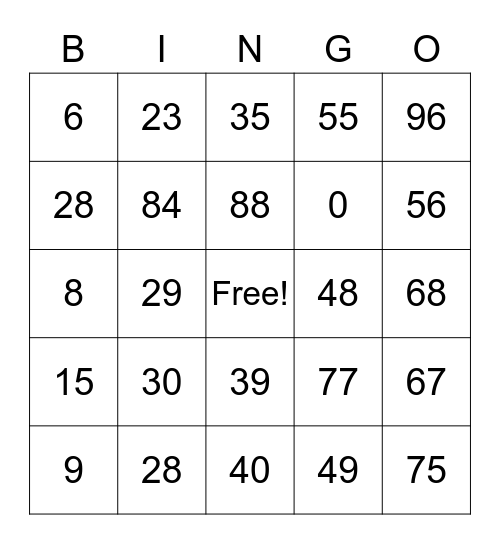 Multiplication Bingo Card