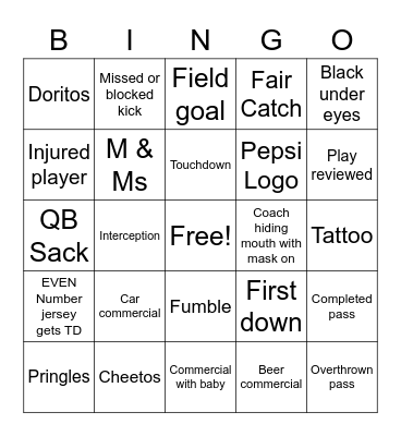 Super Bowl Bingo Card