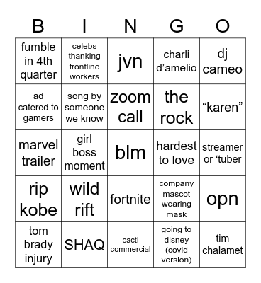 SPIDERMAN Bingo Card