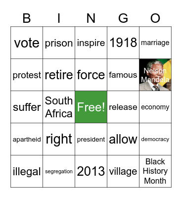 Nelson Mandela Bingo Card