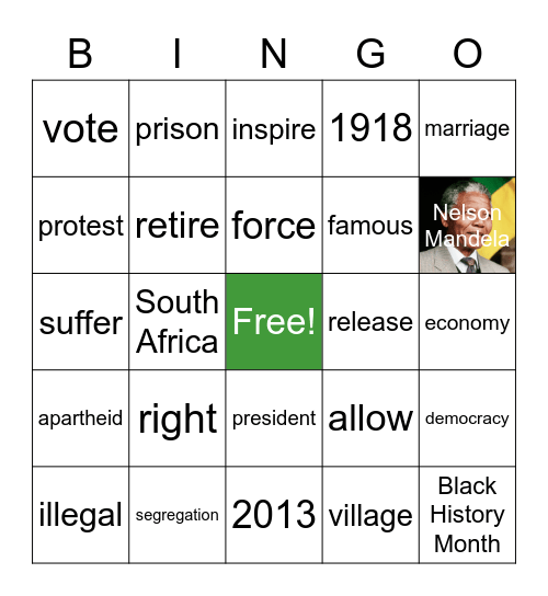Nelson Mandela Bingo Card