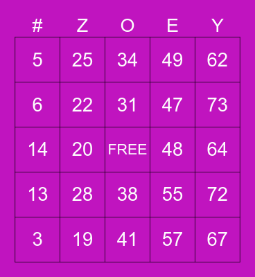 Zoey's 11th Birthday with Friends Bingo Card