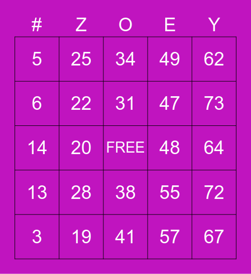 Zoey's 11th Birthday with Friends Bingo Card