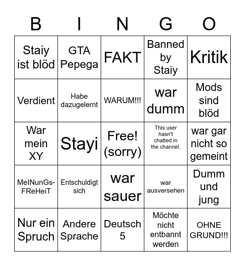 Staiy Entbannungsanträge Bingo Card
