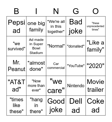 SUPER BOWL COMMERCIAL BINGO Card