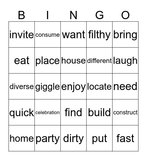 Synonyms Bingo Card
