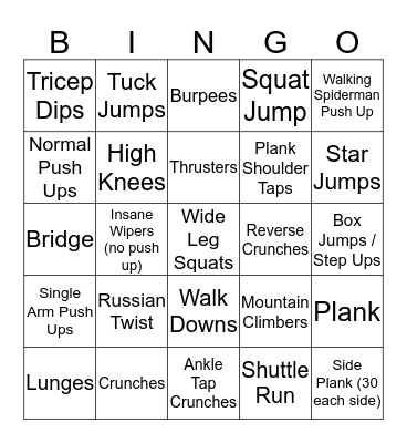 Bingo For FITNESS Sake Style Bingo Card