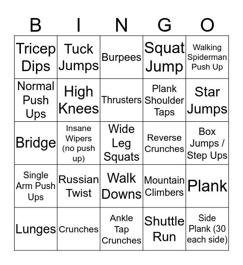 Bingo For FITNESS Sake Style Bingo Card