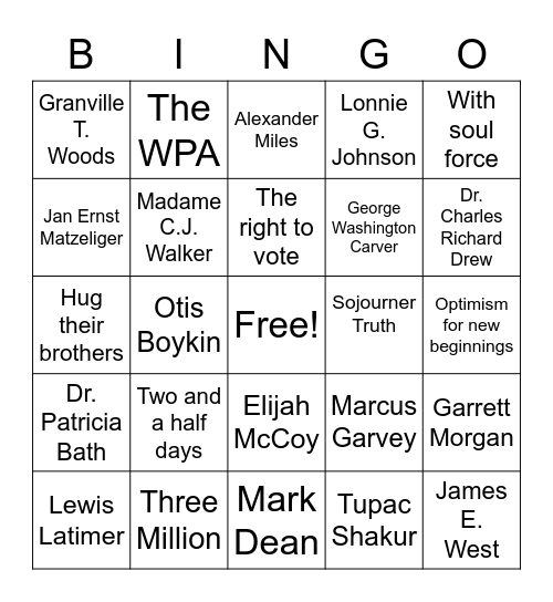 Black History Month Bingo Card