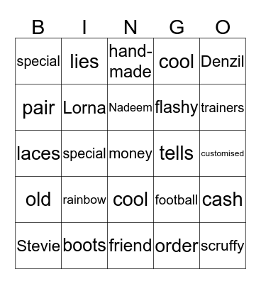 Rainbow Boots Bingo Card