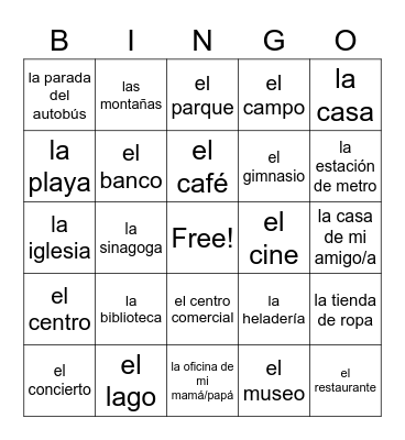 Los Lugares PCHS Bingo Card