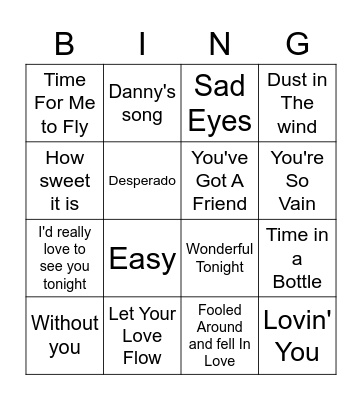 70s Love Songs Bingo Card