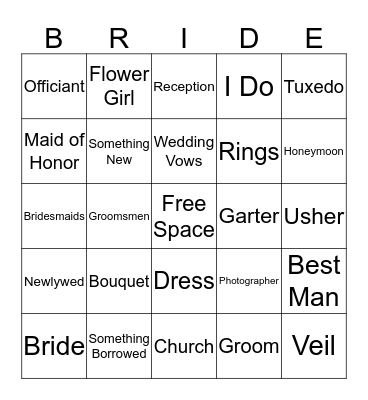 Dazha's Bridal Bingo Card