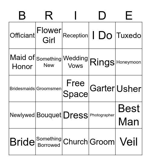 Dazha's Bridal Bingo Card