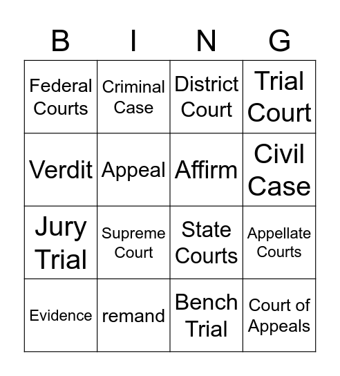 Judicial Branch Intro Bingo Card