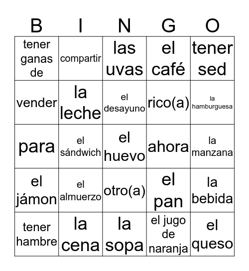 Vocab 3.1 Bingo Card