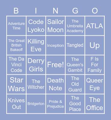 Ashley's TV/Movie Bingo Card