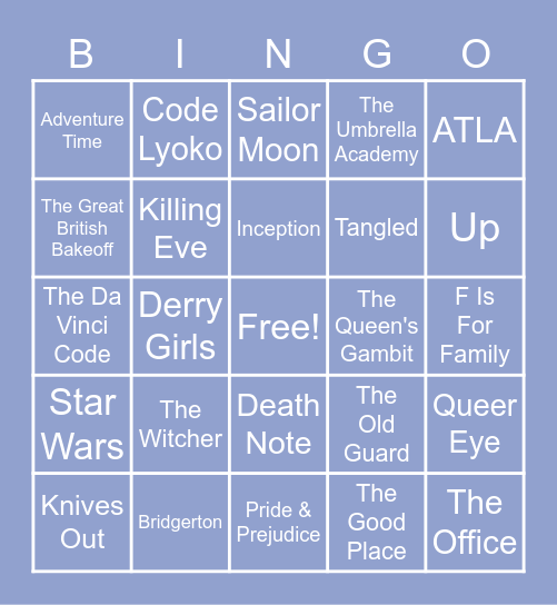 Ashley's TV/Movie Bingo Card