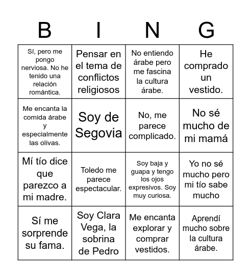 Rival, Capítulo 6 Bingo Card