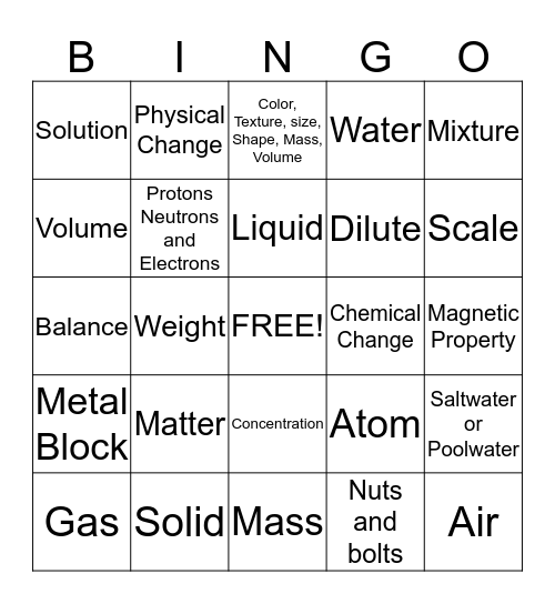 Matter Bingo Card