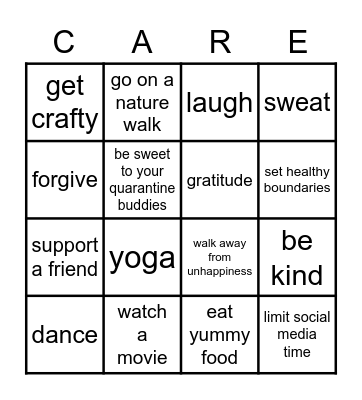 Self- Care Bingo Card