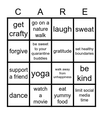 Self- Care Bingo Card