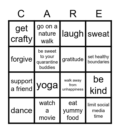 Self- Care Bingo Card