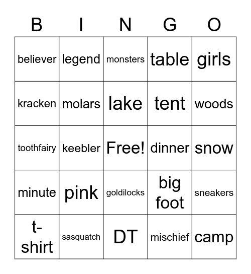 Camp Legend Listening BINGO Card