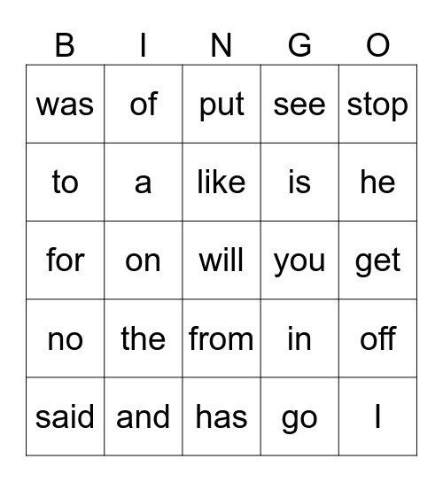 Red Words - Kinder Bingo Card