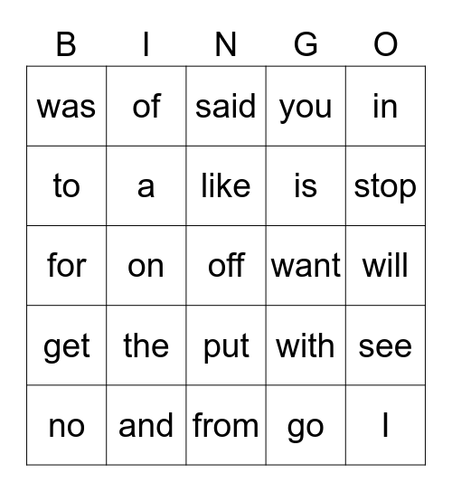 Red Words (red, orange, yellow) Bingo Card