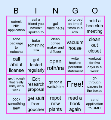 Spring Semester 2021 Bingo Card