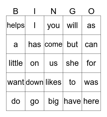 Sight Words 2 Bingo Card