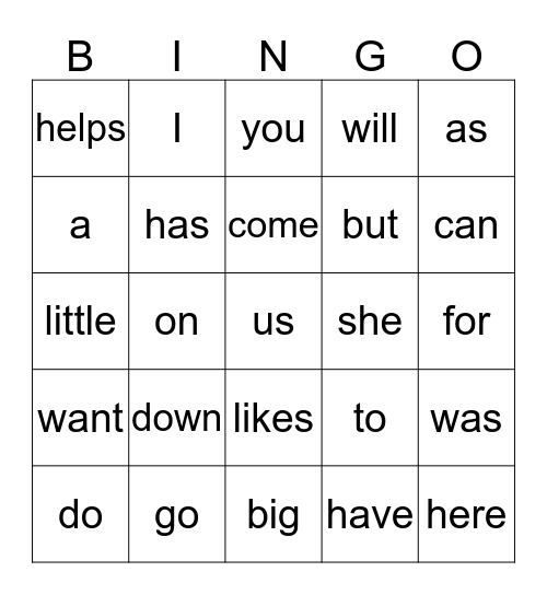 Sight Words 2 Bingo Card
