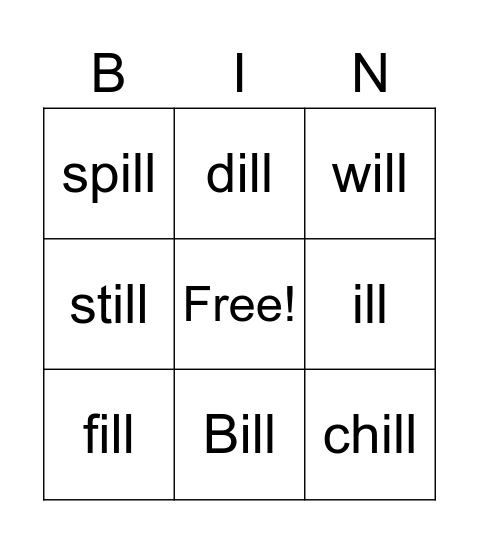 ill words Bingo Card