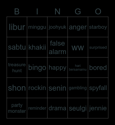 Jisung Bingo Card