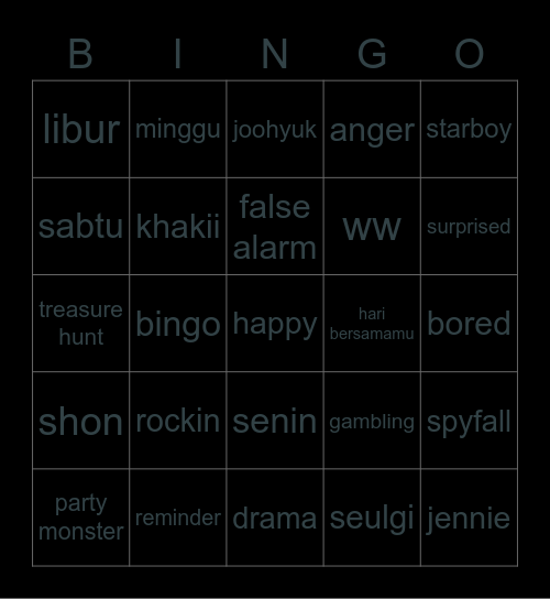 Jisung Bingo Card