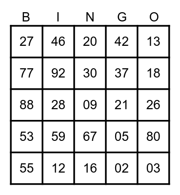 Number Bingo Card