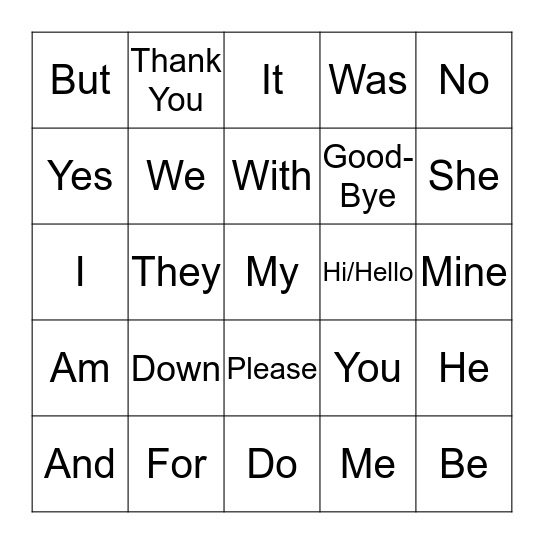 PRC 100 Words Bingo Card