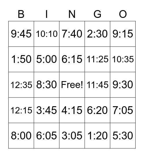 Clocks Bingo Card