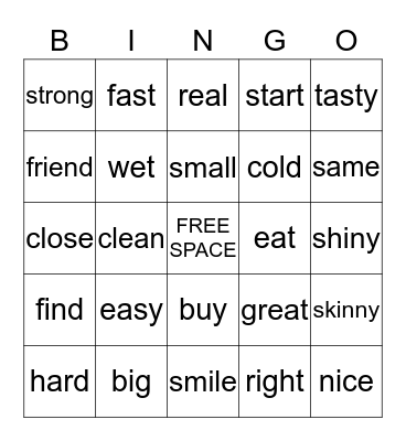 Synonyms Bingo Card