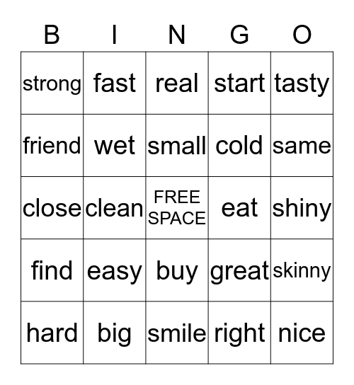 Synonyms Bingo Card