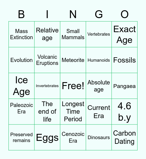 Geological Time Scale Bingo Card