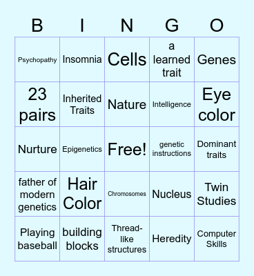 Inherited Traits Bingo Card