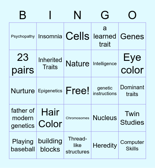 Inherited Traits Bingo Card