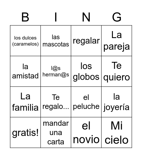 Día de San Valentin 2 Bingo Card