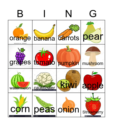 Fruits and Vegetables Bingo Card
